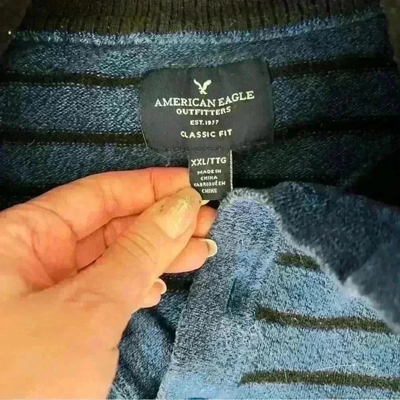 American Eagle Striped Pullover Button Neck Sweater XXL - Picture 4 of 4